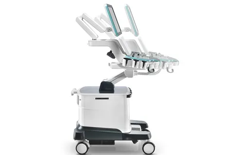 Vista lateral del equipo de ultrasonido Resona 7 mostrando su diseño ergonómico y ajustable